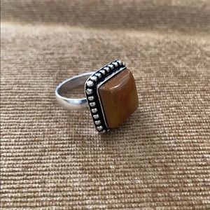 Brown jasper sterling silver plated ring